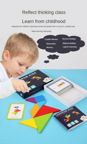 Planet Gates NB180C1 Wooden Tangram Jigsaw Puzzles Board Games Kids Montessori Educational Toys Children Kindergarten Geometric Shape Teaching Aids