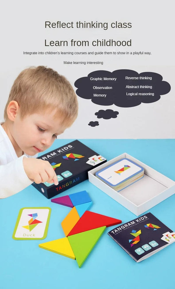 Planet Gates NB180C1 Wooden Tangram Jigsaw Puzzles Board Games Kids Montessori Educational Toys Children Kindergarten Geometric Shape Teaching Aids