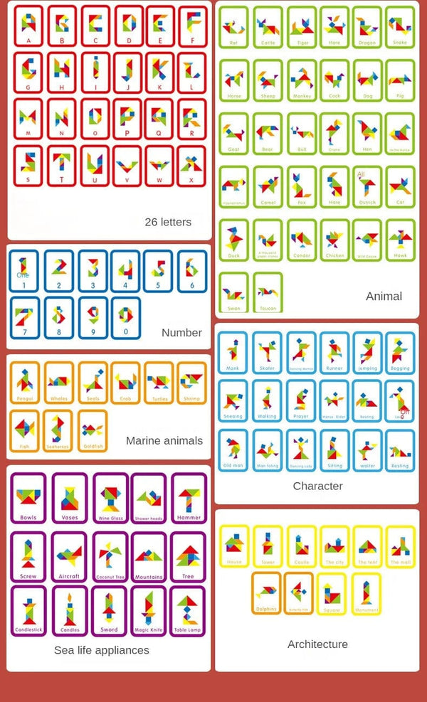 Planet Gates NB180C1 Wooden Tangram Jigsaw Puzzles Board Games Kids Montessori Educational Toys Children Kindergarten Geometric Shape Teaching Aids