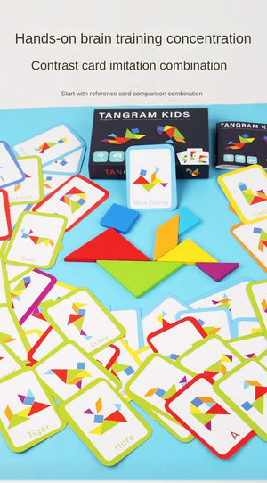 Planet Gates NB180C1 Wooden Tangram Jigsaw Puzzles Board Games Kids Montessori Educational Toys Children Kindergarten Geometric Shape Teaching Aids