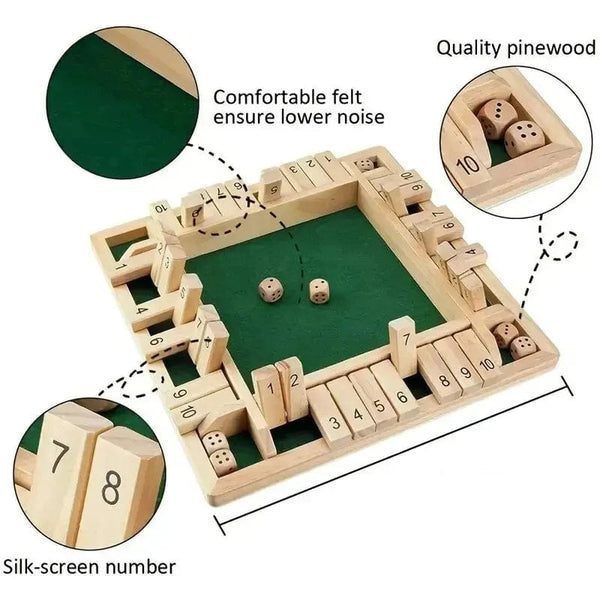 Planet Gates NB200C1 Deluxe Four Sided 10 Numbers Shut The Box Board Game Set Dice Party Club Drinking Games for Adults Families