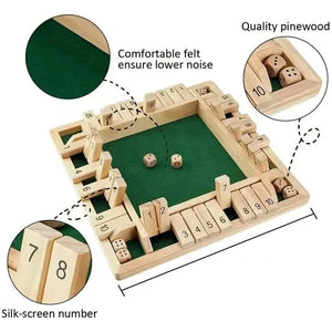 Planet Gates NB200C1 Deluxe Four Sided 10 Numbers Shut The Box Board Game Set Dice Party Club Drinking Games for Adults Families