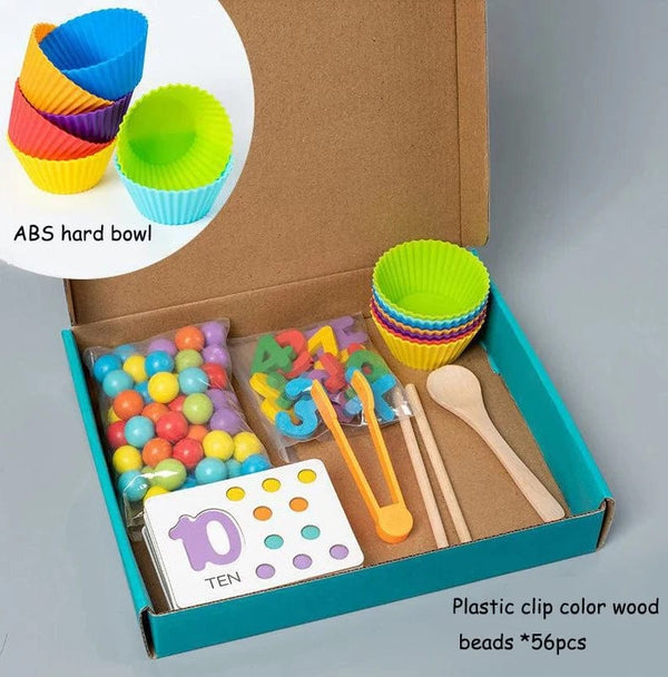 Planet Gates NB240C1 Clip Beads Wooden Toy Kids Sorting Bowl Toddler Learning Activities Fine Motor Skills Toy Preschool Early Educational Montessori