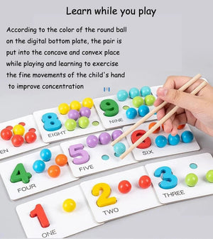 Planet Gates NB240C1 Clip Beads Wooden Toy Kids Sorting Bowl Toddler Learning Activities Fine Motor Skills Toy Preschool Early Educational Montessori