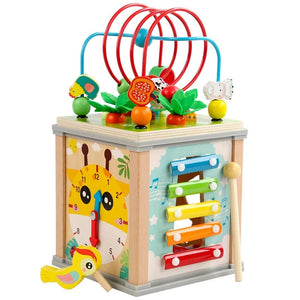 Planet Gates NB450C1-7he1 Montessori Wooden Children's Toys Multifunction Beaded Treasure Box Preschool Baby Building Blocks Early Education Kids Toys