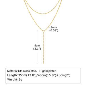 Planet Gates NC-1574G Gold Plated Lariat Necklace for Women, Double Laryered Long Chain Drop Pendant Choker Necklaces Fashion Gifts