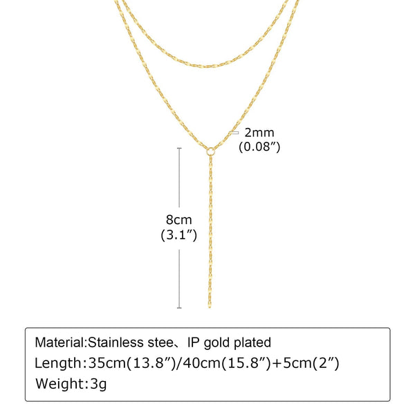 Planet Gates NC-1574G Gold Plated Lariat Necklace for Women, Double Laryered Long Chain Drop Pendant Choker Necklaces Fashion Gifts