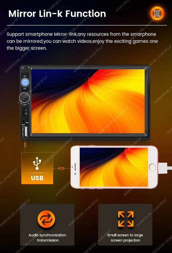 Planet Gates ND2-CAM Navifly ND2 Universal 1Din Car Radio Stereo 7inch HD Touch Screen Multimedia Player BT Autoaudio FM Receiver Mirror Link Monitor