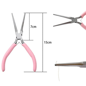 Planet Gates Needle Nose Plier Cute Pink Color Handle Anti-slip Splicing and Fixing Jewelry Pliers Tools & Equipment Kit for DIY Jewelery Making Needlework