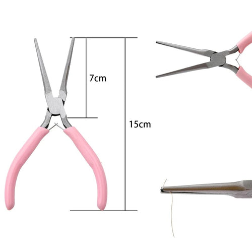 Planet Gates Needle Nose Plier Cute Pink Color Handle Anti-slip Splicing and Fixing Jewelry Pliers Tools & Equipment Kit for DIY Jewelery Making Needlework