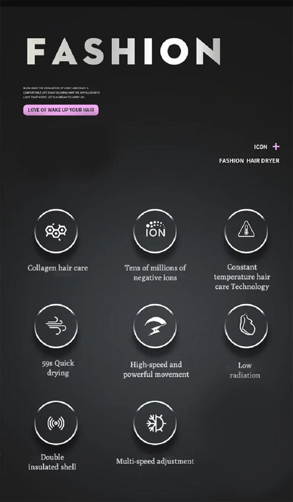 Planet Gates Negative Ion Hair Care Hair Dryer Professional Blue Light Collagen Electric Hair Brush Turbocharged Quick Drying Low Noise Dryer