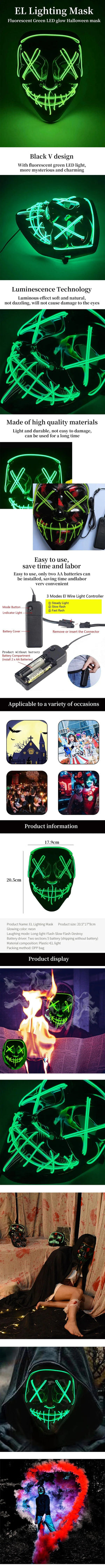 Planet Gates neon 1 Pcs Neon Light Led Bright Toy Mask Black V-shaped Luminous Mask Glowing Mask Shining Toy