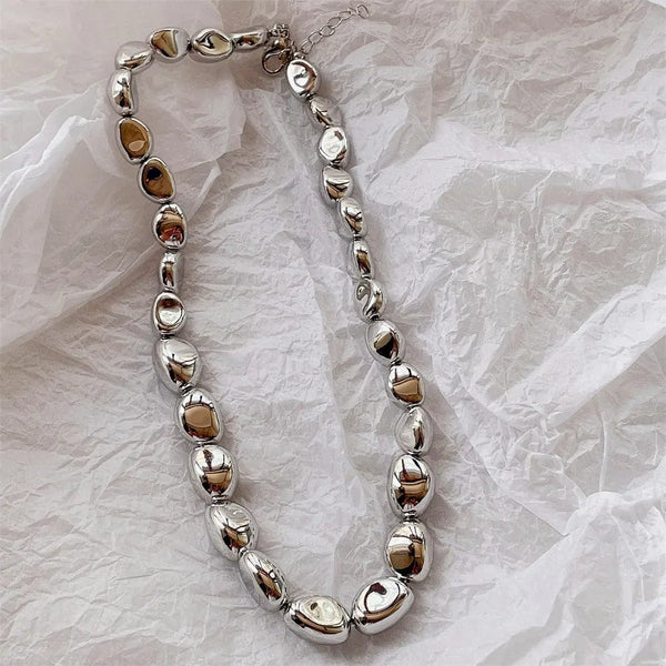 Planet Gates NES-0740-3 Vintage Silver-plate Geometric Exaggerated Artificial Pearl Chain Necklace For Women Female Fashion Boho Y2K Girl Jewelry Gift