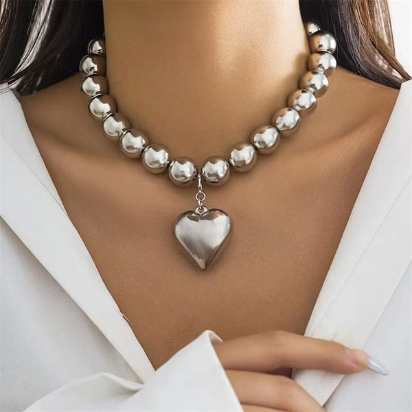 Planet Gates NES-0890-3 Vintage Silver-plate Geometric Exaggerated Artificial Pearl Chain Necklace For Women Female Fashion Boho Y2K Girl Jewelry Gift