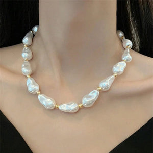 Planet Gates NES-0890-4 Vintage Silver-plate Geometric Exaggerated Artificial Pearl Chain Necklace For Women Female Fashion Boho Y2K Girl Jewelry Gift