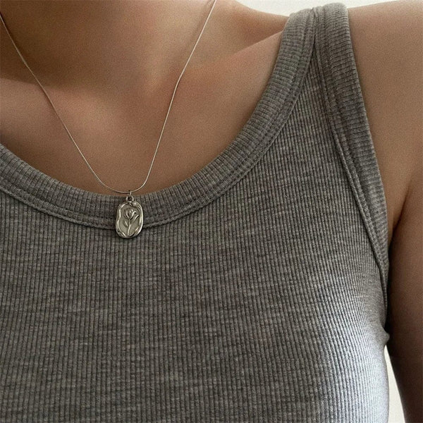 Planet Gates NES-0896-2 2023 Vintage Fashion Simple Geometric Rose Pendant Necklace For Women Female Boho Gold-plate Snake Chain Choker Jewelry Gift