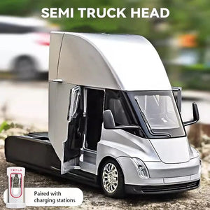 Planet Gates New 1/24 Tesla Semi Trailer Truck Alloy Diecast Car Model with Sound and Light Pull Back Truck Vehicle Model Boy Collection Gift
