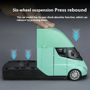 Planet Gates New 1/24 Tesla Semi Trailer Truck Alloy Diecast Car Model with Sound and Light Pull Back Truck Vehicle Model Boy Collection Gift
