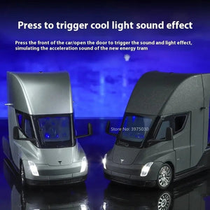 Planet Gates New 1/24 Tesla Semi Trailer Truck Alloy Diecast Car Model with Sound and Light Pull Back Truck Vehicle Model Boy Collection Gift