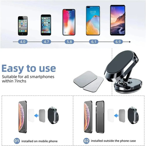Planet Gates New 1080 Rotate Magnetic Car Phone Holder Magnet Smartphone Support GPS Foldable Phone Bracket in Car for IPhone Samsung Xiaomi