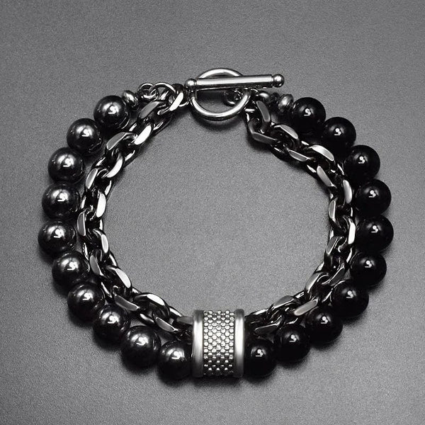 Planet Gates New 2020 Men's Tiger Eye Stone Beaded Bracelet Stainless Steel Gunmetal Link Chain Yoga Bracelet Male Jewelry Dropshipping