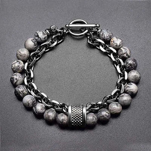 Planet Gates New 2020 Men's Tiger Eye Stone Beaded Bracelet Stainless Steel Gunmetal Link Chain Yoga Bracelet Male Jewelry Dropshipping