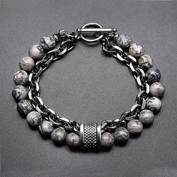 Planet Gates New 2020 Men's Tiger Eye Stone Beaded Bracelet Stainless Steel Gunmetal Link Chain Yoga Bracelet Male Jewelry Dropshipping