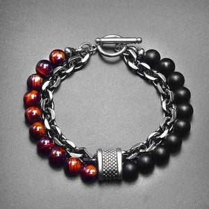 Planet Gates New 2020 Men's Tiger Eye Stone Beaded Bracelet Stainless Steel Gunmetal Link Chain Yoga Bracelet Male Jewelry Dropshipping