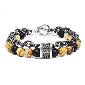 Planet Gates New 2020 Men's Tiger Eye Stone Beaded Bracelet Stainless Steel Gunmetal Link Chain Yoga Bracelet Male Jewelry Dropshipping