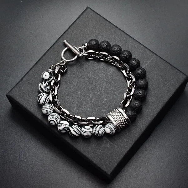Planet Gates New 2020 Men's Tiger Eye Stone Beaded Bracelet Stainless Steel Gunmetal Link Chain Yoga Bracelet Male Jewelry Dropshipping