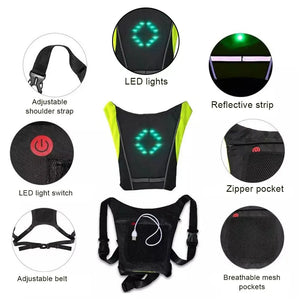 Planet Gates New 2023 LED Wireless Cycling Vest 20L MTB Bike Bag Safety LED Turn Signal Light Vest Bicycle Reflective Warning Vests With Remo