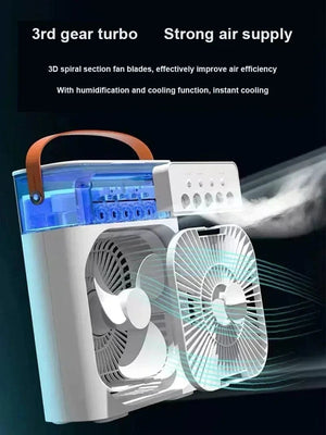 Planet Gates New 3 In 1 Fan AIr Conditioner Household Mini Air Cooler LED Night Light Portable Humidifier Air Adjustment Fan Office Home Fan