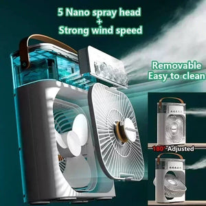 Planet Gates New 3 In 1 Fan AIr Conditioner Household Mini Air Cooler LED Night Light Portable Humidifier Air Adjustment Fan Office Home Fan
