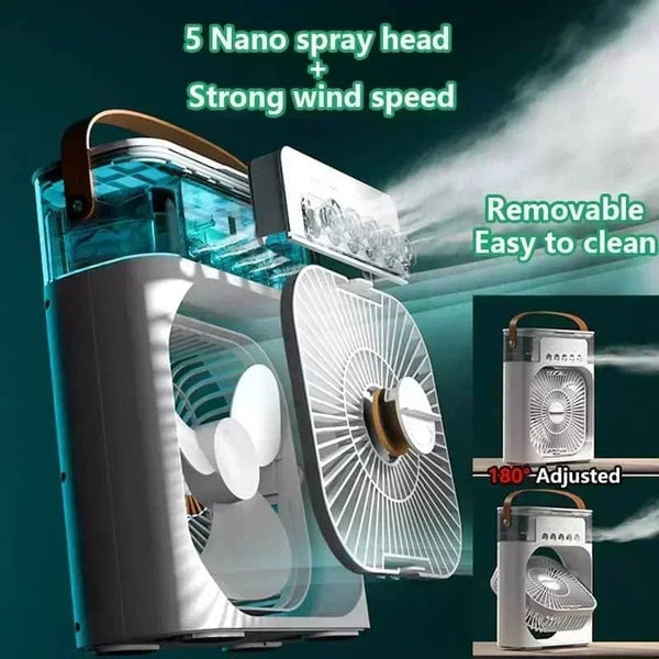 Planet Gates New 3 In 1 Fan AIr Conditioner Household Mini Air Cooler LED Night Light Portable Humidifier Air Adjustment Fan Office Home Fan