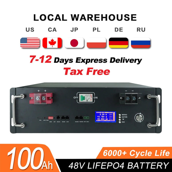 Planet Gates New 48V 100Ah LiFePo4 Battery Pack 51.2V 5kw Lithium Iron Phosphate Batteries 16S 100A Built-in BMS 48V 50AH 200AH Pack No Tax