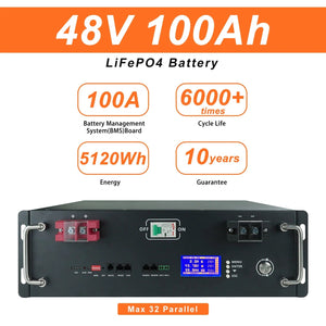 Planet Gates New 48V 100Ah LiFePo4 Battery Pack 51.2V 5kw Lithium Iron Phosphate Batteries 16S 100A Built-in BMS 48V 50AH 200AH Pack No Tax