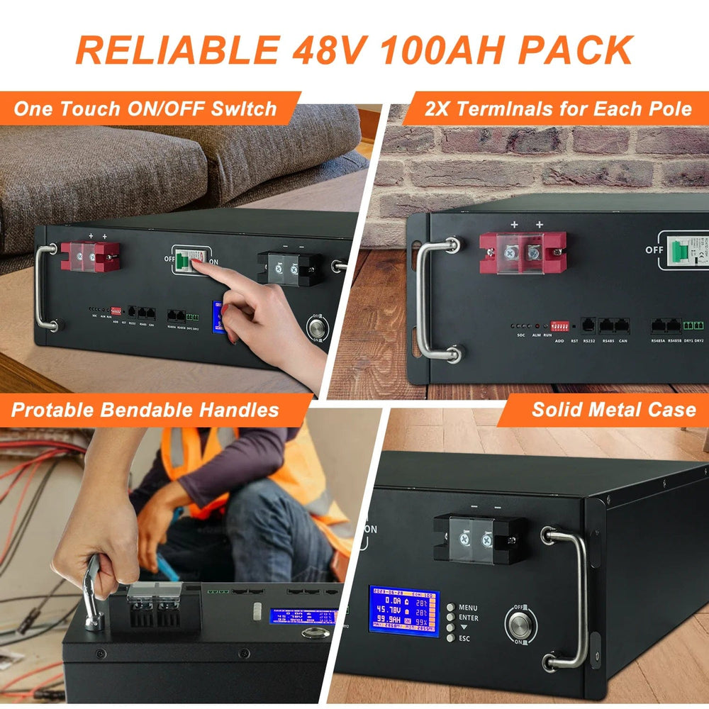 Planet Gates New 48V 100Ah LiFePo4 Battery Pack 51.2V 5kw Lithium Iron Phosphate Batteries 16S 100A Built-in BMS 48V 50AH 200AH Pack No Tax