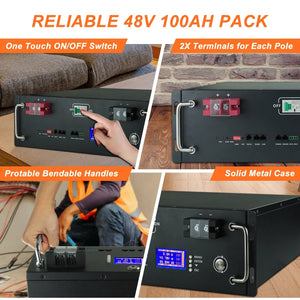 Planet Gates New 48V 100Ah LiFePo4 Battery Pack 51.2V 5kw Lithium Iron Phosphate Batteries 16S 100A Built-in BMS 48V 50AH 200AH Pack No Tax