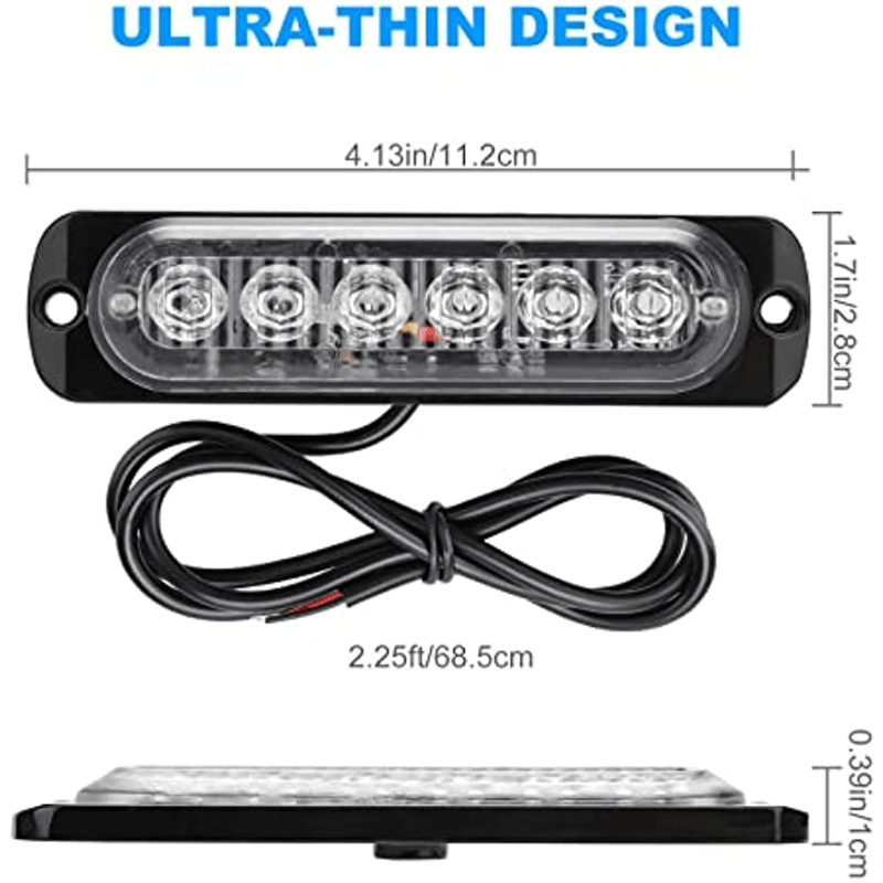 Planet Gates New 6 LED Emergency Strobe Lights Red Blue Strobe Warning Flashing Car Light Caution Hazard Lighting Bar For Cars Truck