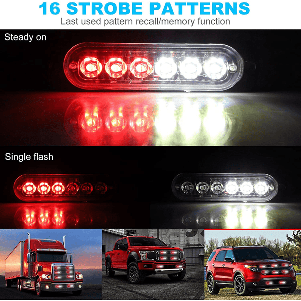 Planet Gates New 6 LED Emergency Strobe Lights Red Blue Strobe Warning Flashing Car Light Caution Hazard Lighting Bar For Cars Truck