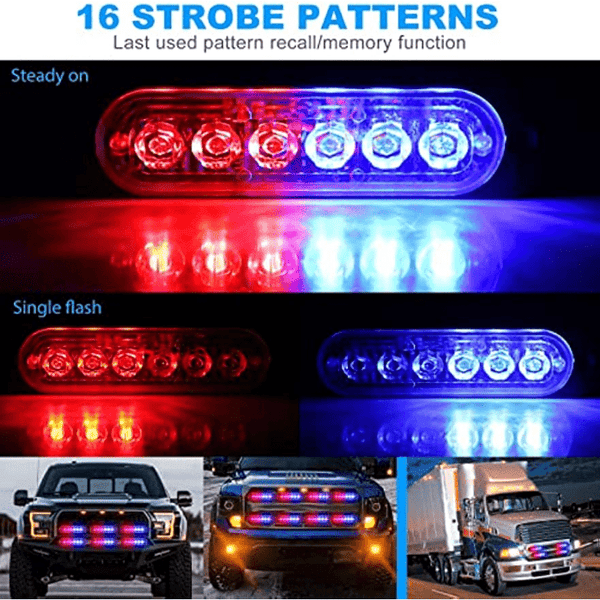 Planet Gates New 6 LED Emergency Strobe Lights Red Blue Strobe Warning Flashing Car Light Caution Hazard Lighting Bar For Cars Truck