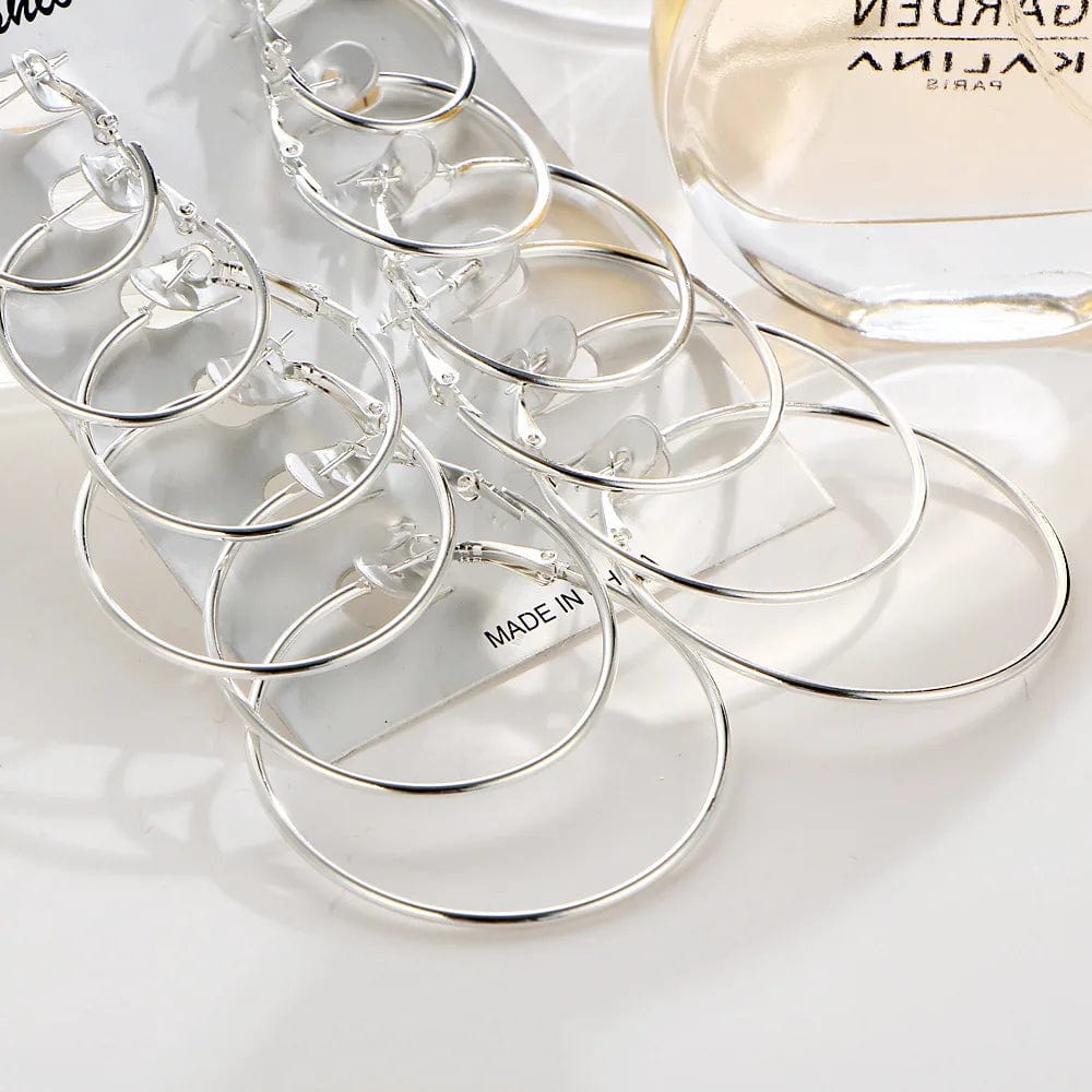 Planet Gates New 6 Pairs/set Hoop Earrings Gold Silver color Small Big Circle Earring Set for Women Simple Punk Ear Clip 2019 Fashion Jewelry