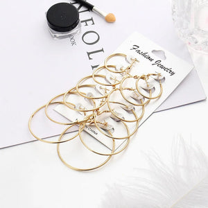 Planet Gates New 6 Pairs/set Hoop Earrings Gold Silver color Small Big Circle Earring Set for Women Simple Punk Ear Clip 2019 Fashion Jewelry