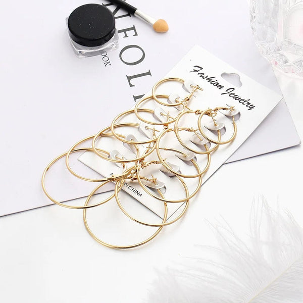 Planet Gates New 6 Pairs/set Hoop Earrings Gold Silver color Small Big Circle Earring Set for Women Simple Punk Ear Clip 2019 Fashion Jewelry
