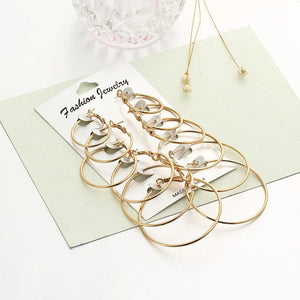 Planet Gates New 6 Pairs/set Hoop Earrings Gold Silver color Small Big Circle Earring Set for Women Simple Punk Ear Clip 2019 Fashion Jewelry