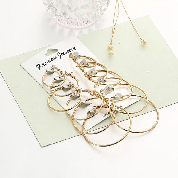 Planet Gates New 6 Pairs/set Hoop Earrings Gold Silver color Small Big Circle Earring Set for Women Simple Punk Ear Clip 2019 Fashion Jewelry
