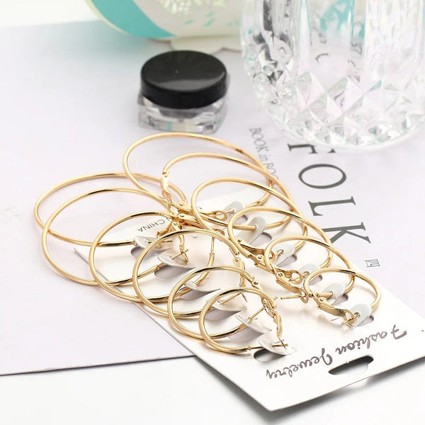 Planet Gates New 6 Pairs/set Hoop Earrings Gold Silver color Small Big Circle Earring Set for Women Simple Punk Ear Clip 2019 Fashion Jewelry