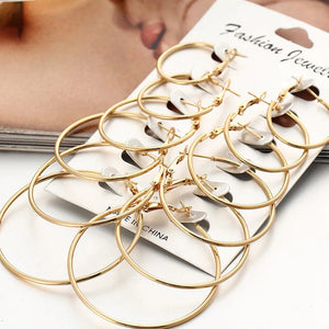 Planet Gates New 6 Pairs/set Hoop Earrings Gold Silver color Small Big Circle Earring Set for Women Simple Punk Ear Clip 2019 Fashion Jewelry