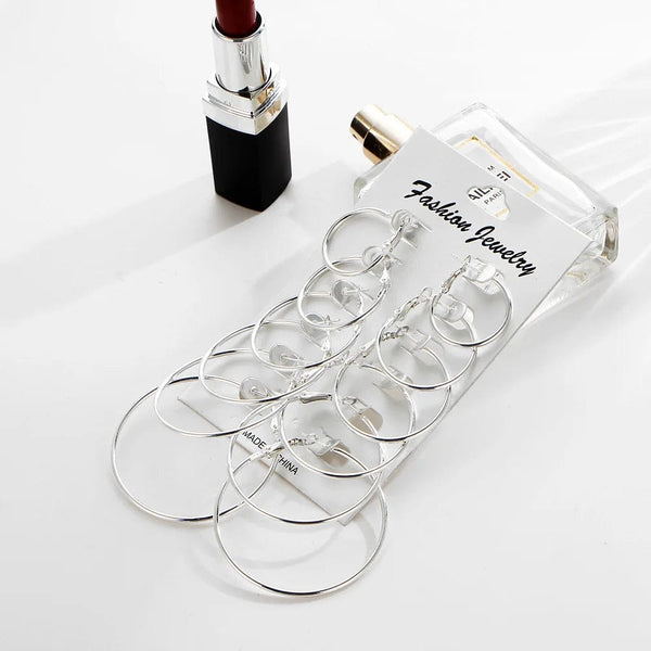 Planet Gates New 6 Pairs/set Hoop Earrings Gold Silver color Small Big Circle Earring Set for Women Simple Punk Ear Clip 2019 Fashion Jewelry