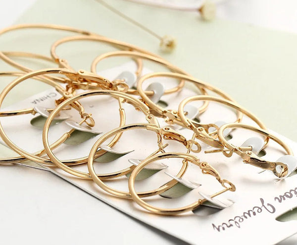 Planet Gates New 6 Pairs/set Hoop Earrings Gold Silver color Small Big Circle Earring Set for Women Simple Punk Ear Clip 2019 Fashion Jewelry